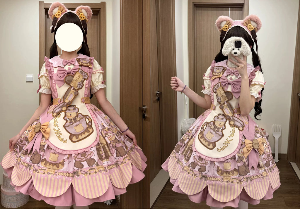 Bear Biscuit SP - Kawaii Lolita Bear Printed Dress Set with Bows - image 45