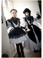 Nocturne SP - Striped Gothic Lolita OP Twin Lolita Dress with Apron and Accessories - image 2