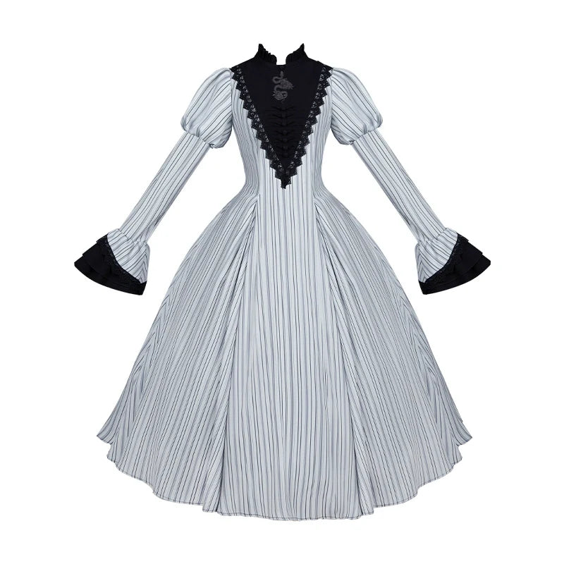 Nocturne SP - Striped Gothic Lolita OP Twin Lolita Dress with Apron and Accessories - image 36