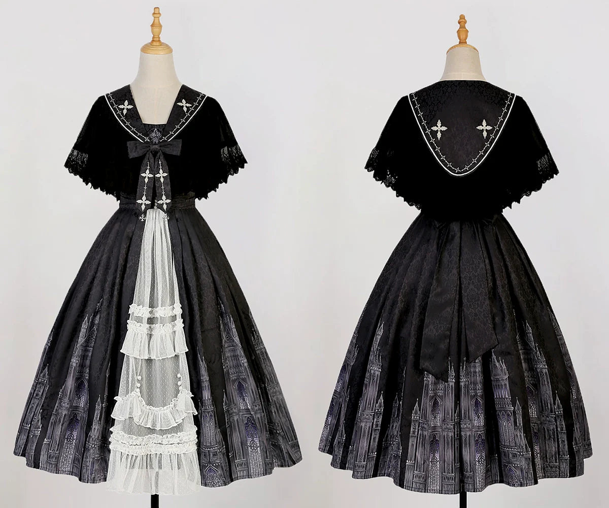 Silent Church - Gothic Lolita JSK Dress Printed Dress Thin Shawl Set - image 31