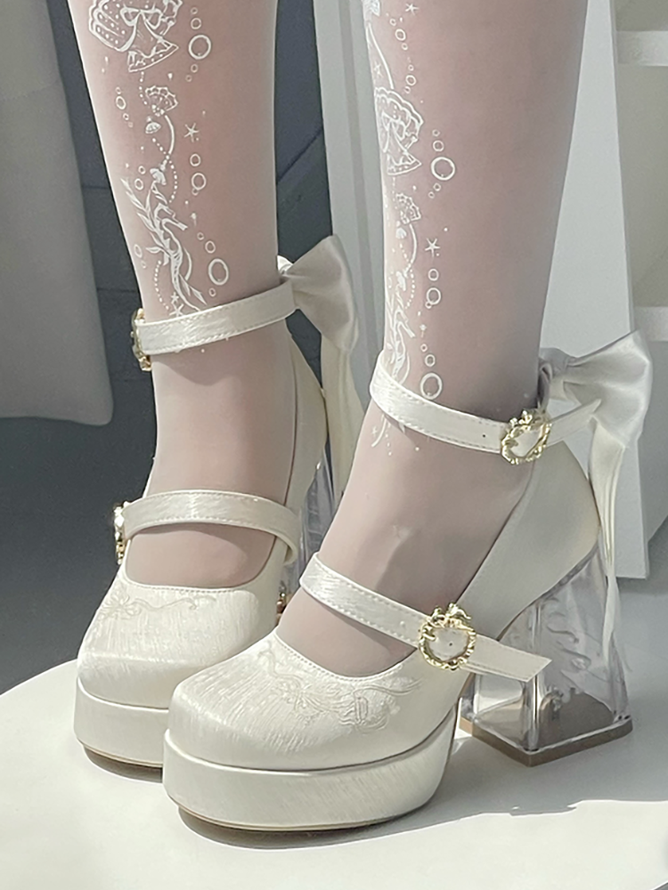 Floating Koi Land - Satin Classic Lolita Platform Shoes with Transparent Heel - image 4