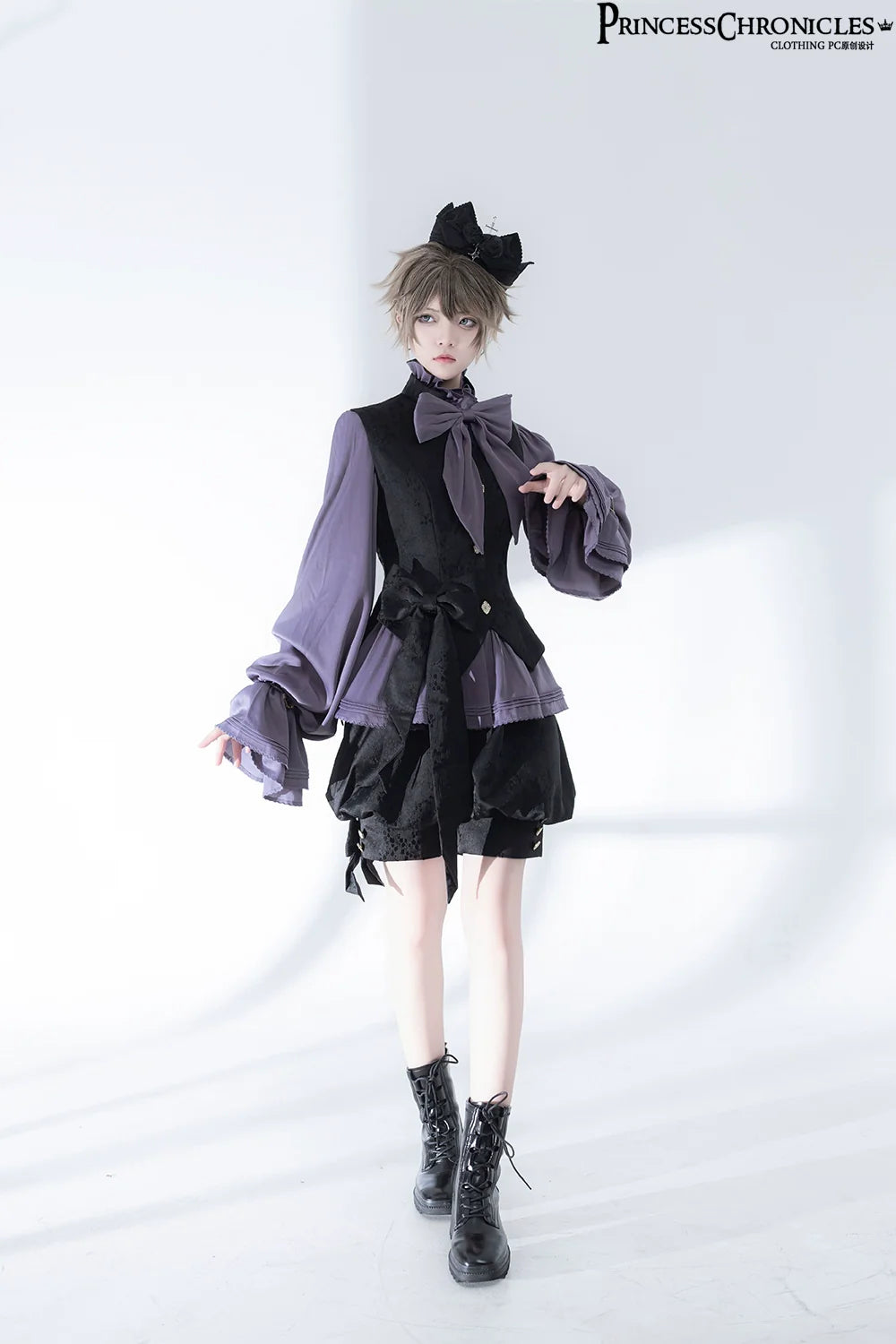 Hunting Rabbit 2.0 - Ouji Lolita Retro Cool Purple Shirt & Shorts Set - image 3