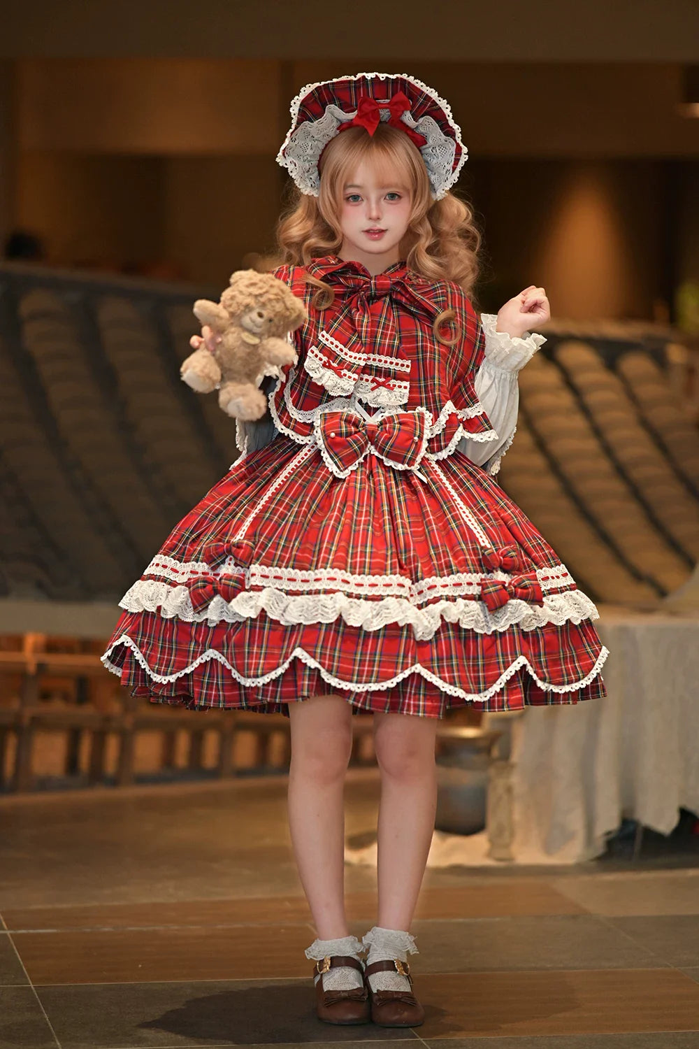 Plaid Petal Bunny - Old School Lolita Plaid OP Dress, Petal-shaped Hem - image 23