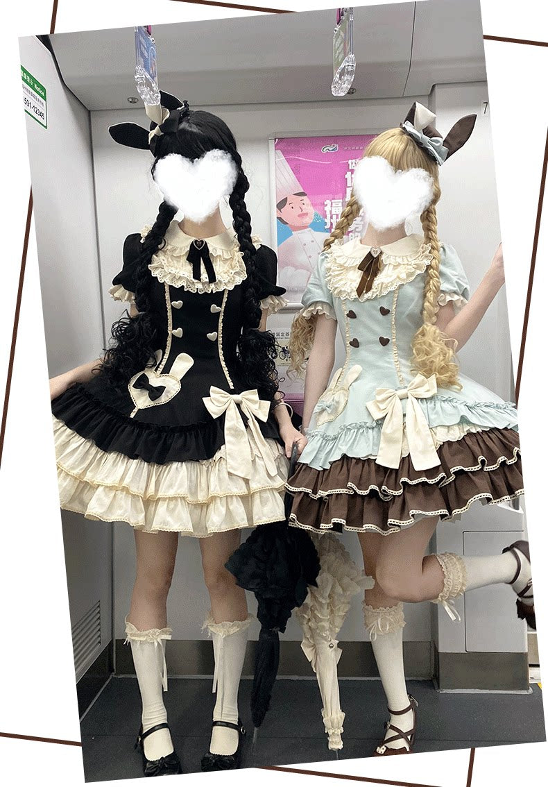 Creamy Bud - Old School Lolita OP Dress, Bunny Ear Heart Accent - image 5