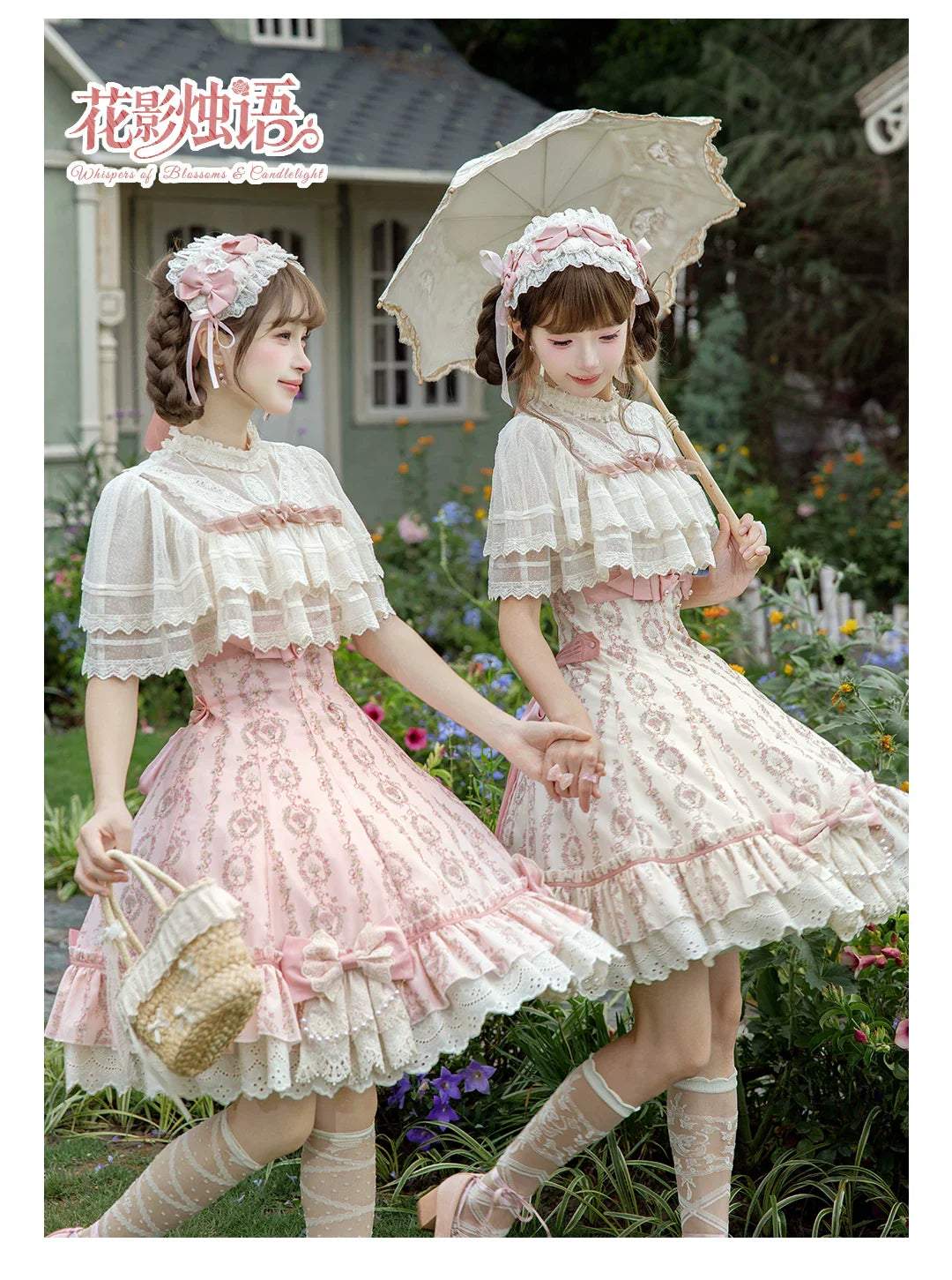 Whispers of Blossoms & Candlelight - Sweet Lolita Floral Printed JSK Dress with Bows and Accessories - image 9