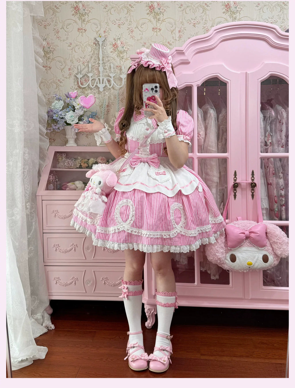 Candy Shop Manager - Old School Lolita Striped OP Dress, Detachable Apron - image 35