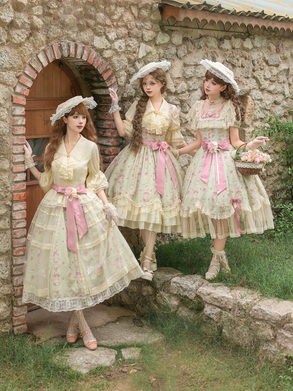 Wind Swept Roses - Classic Lolita Rose Printed Dress Set, Petal Hem - image 2