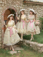 Wind Swept Roses - Classic Lolita Rose Printed Dress Set, Petal Hem - image 2