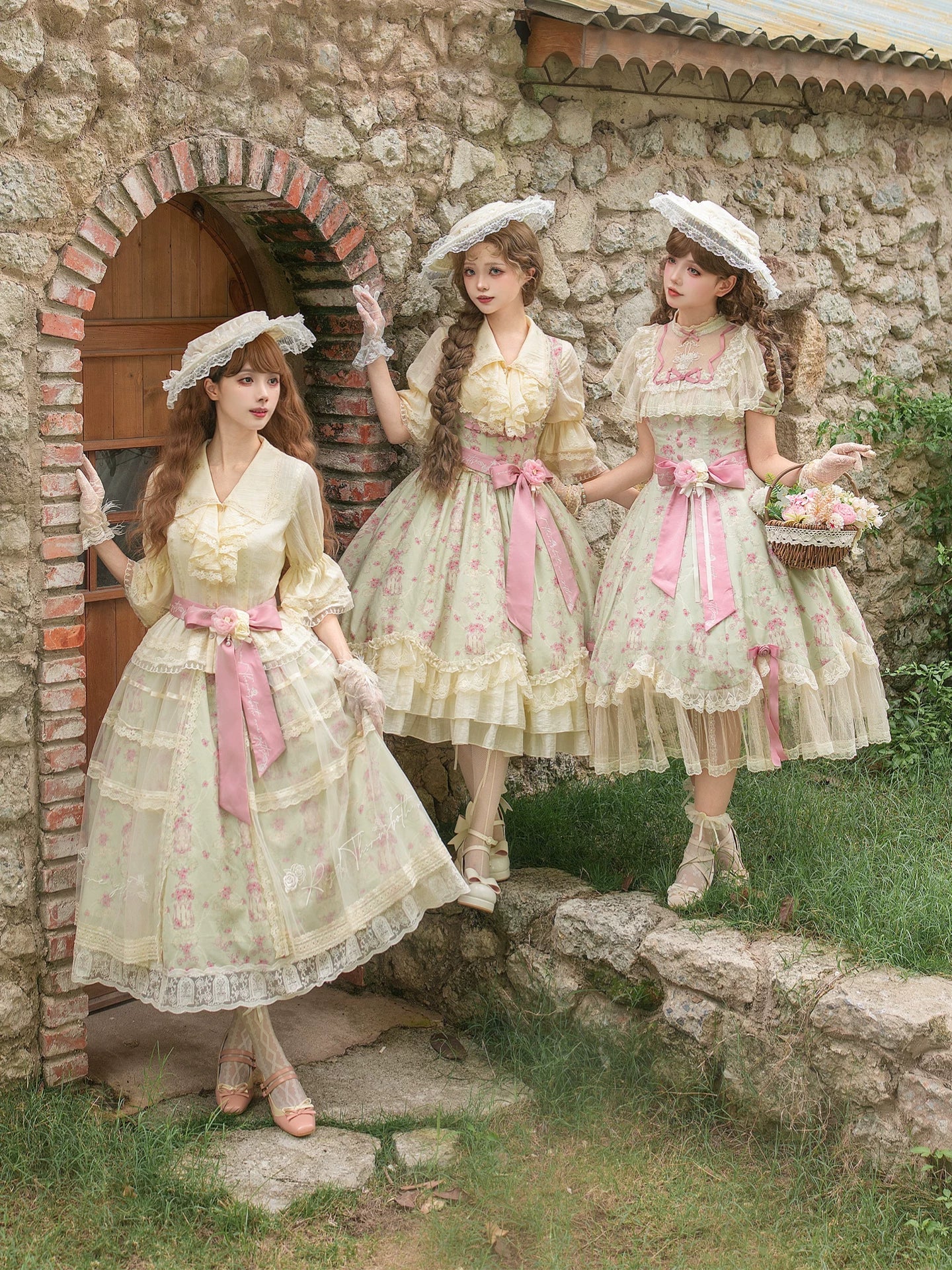 Wind Swept Roses - Classic Lolita Rose Printed Dress Set, Petal Hem - image 2