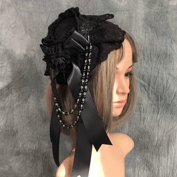 Gothic Lolita Top Hat Lolita Tea Party Halloween Hair Accessory - image 1