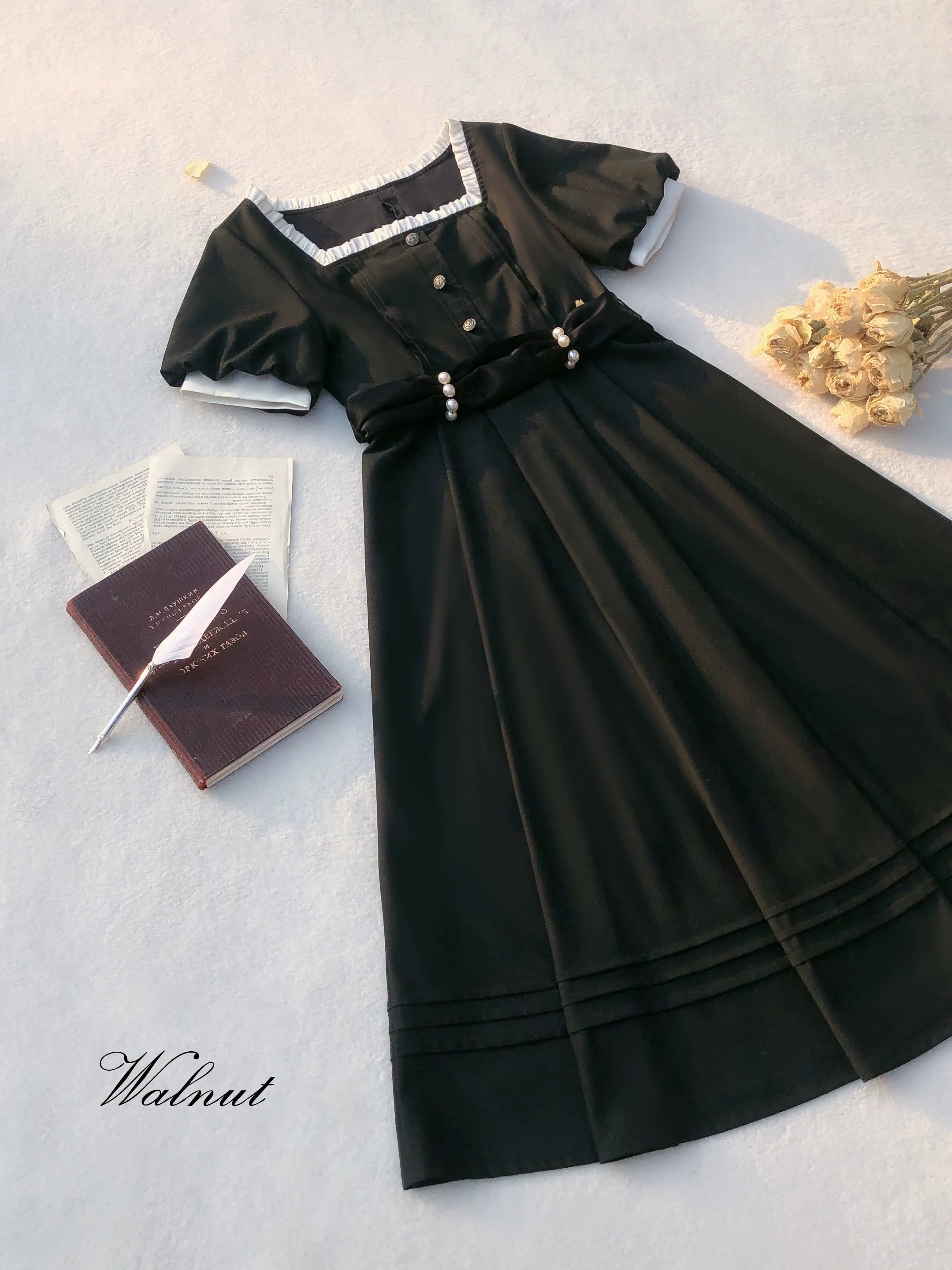Thoughts - Vintage Black Lolita OP Dress with Square Neckline - image 40