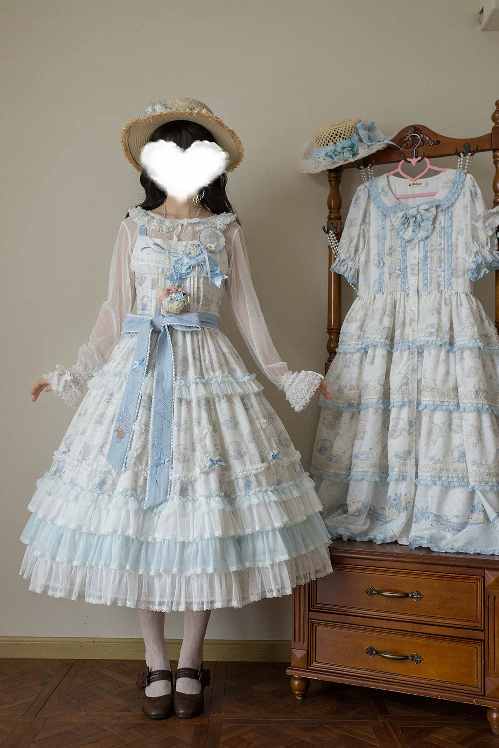 Bloom Lamb - Classic Lolita Embroidered JSK Dress, Tiered Hem - image 12