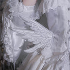 Metallic Angel - Silver-white Punk Lolita JSK, Wing and Rhinestone Details - image 15