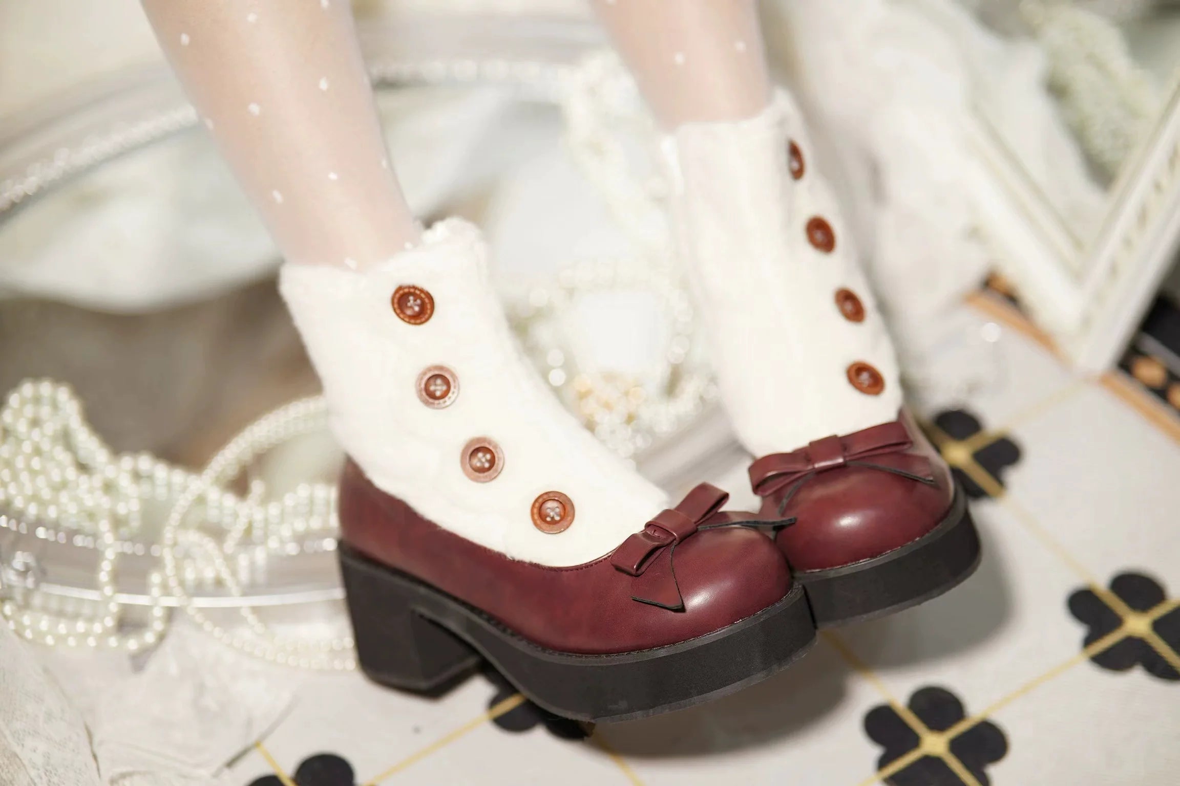 Winter Lolita Boots Fur Mary Jane Lolita Low Heel Shoes - image 12