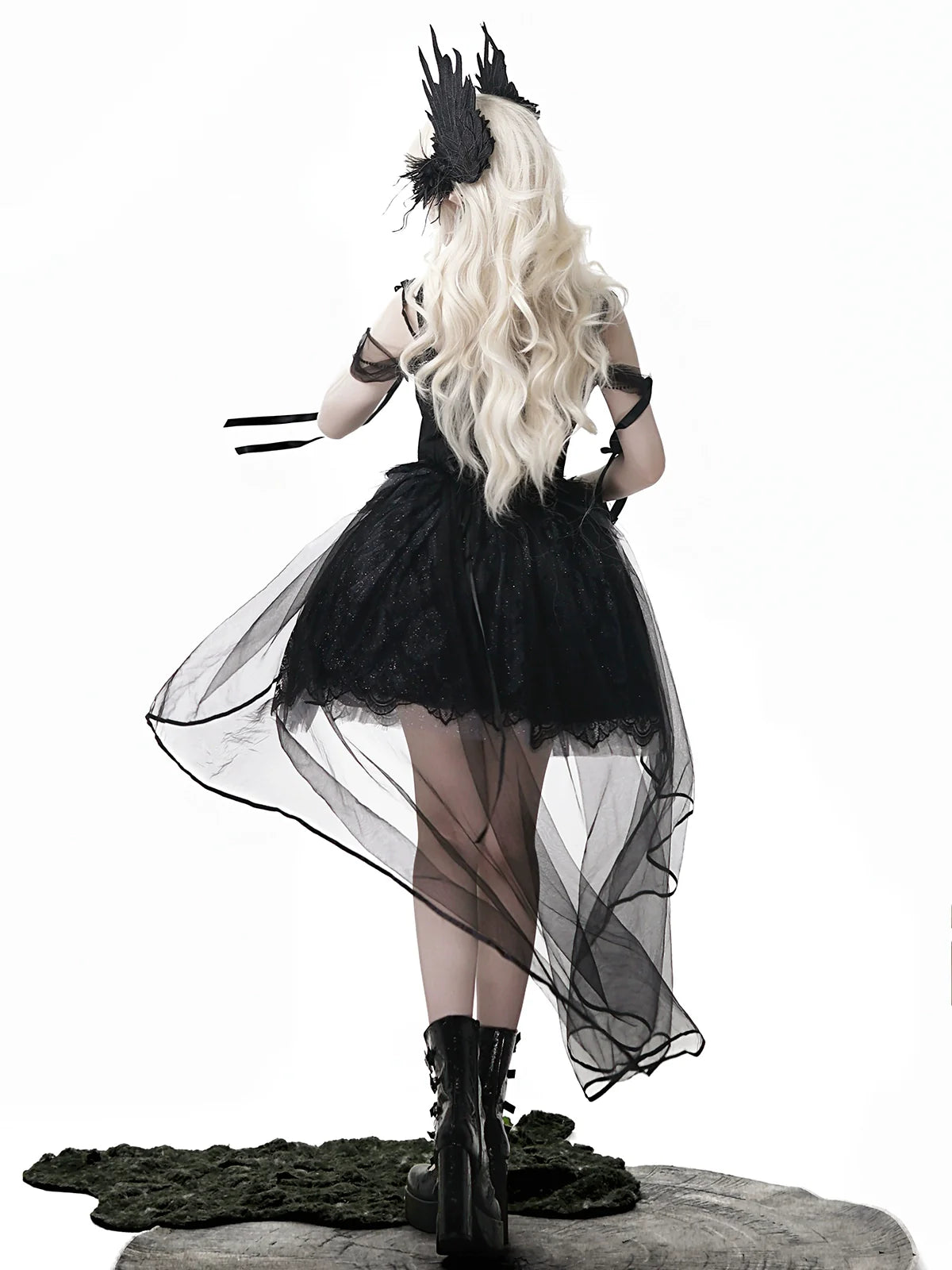 Star Swan Dream - Black Gothic Lolita JSK Dress, Swan Embroidery - image 9