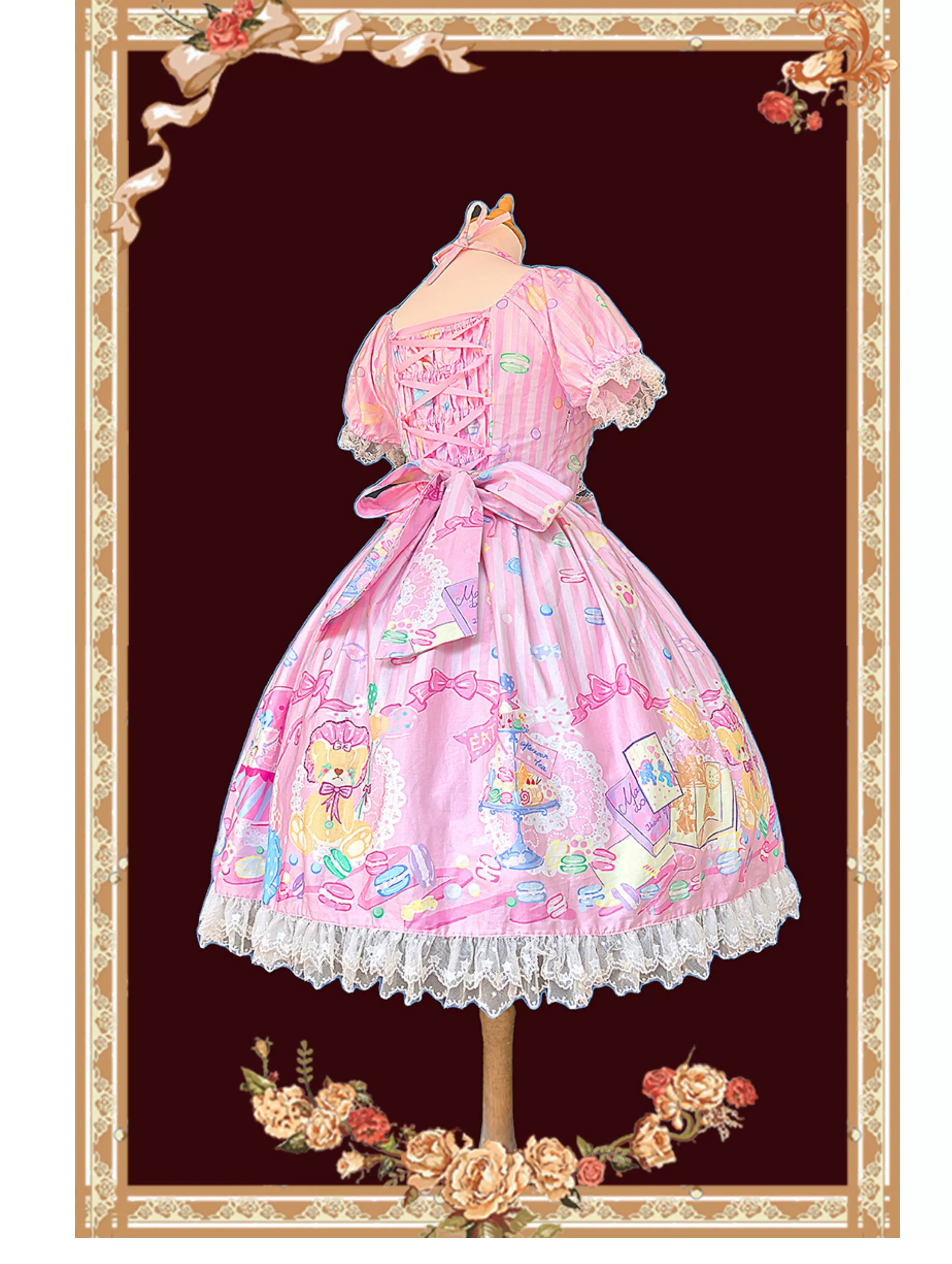 Macaron Dolly House - Sweet Lolita OP Printed Dress, Side Zipper and Accessories - image 3