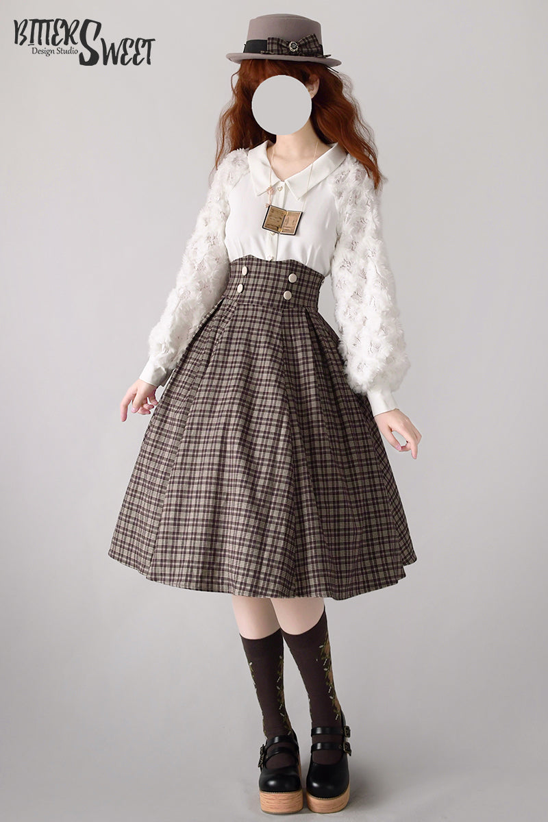 Vintage Lolita Skirt Fishbone Tartan Super High Waist SK - image 4
