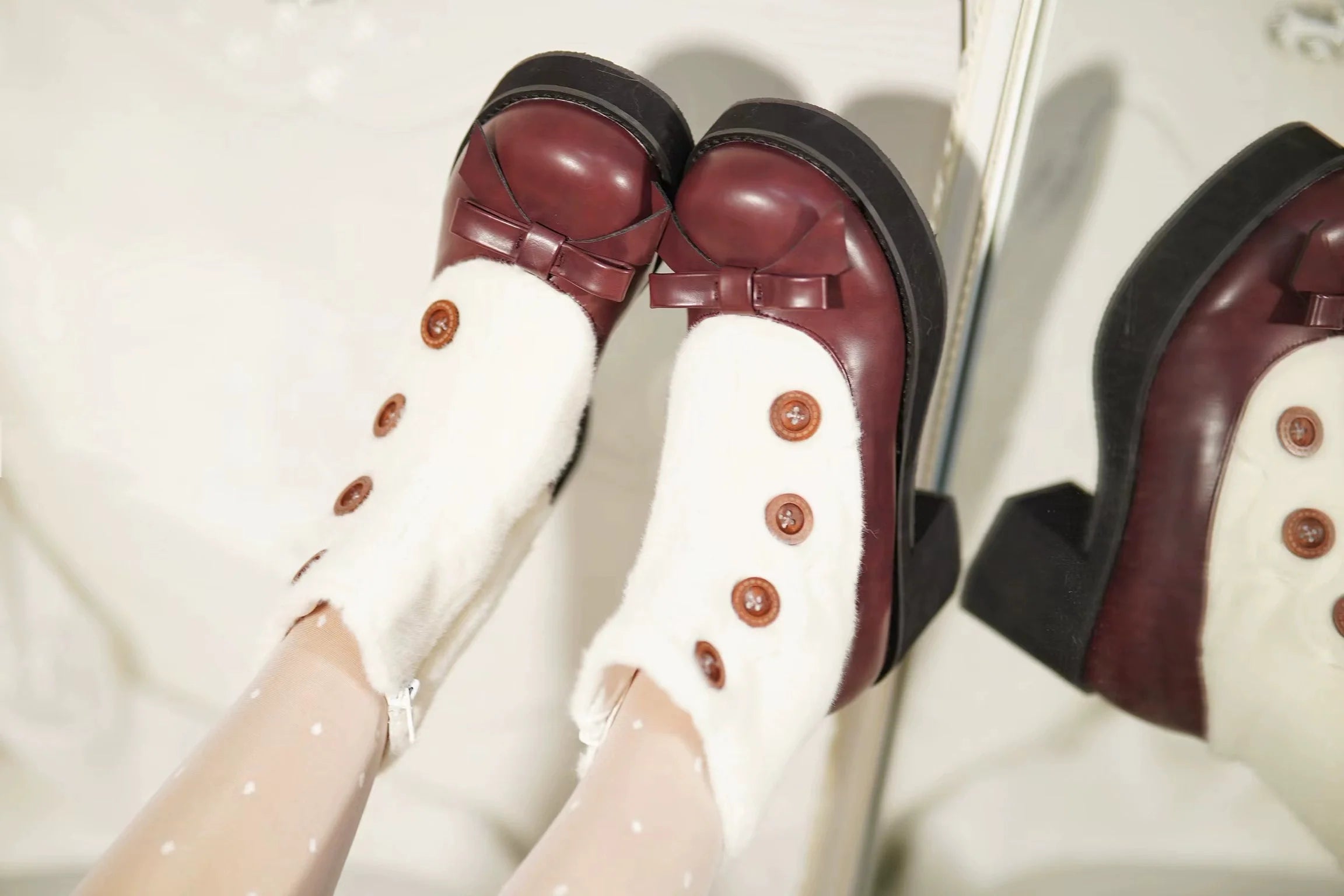 Winter Lolita Boots Fur Mary Jane Lolita Low Heel Shoes - image 10