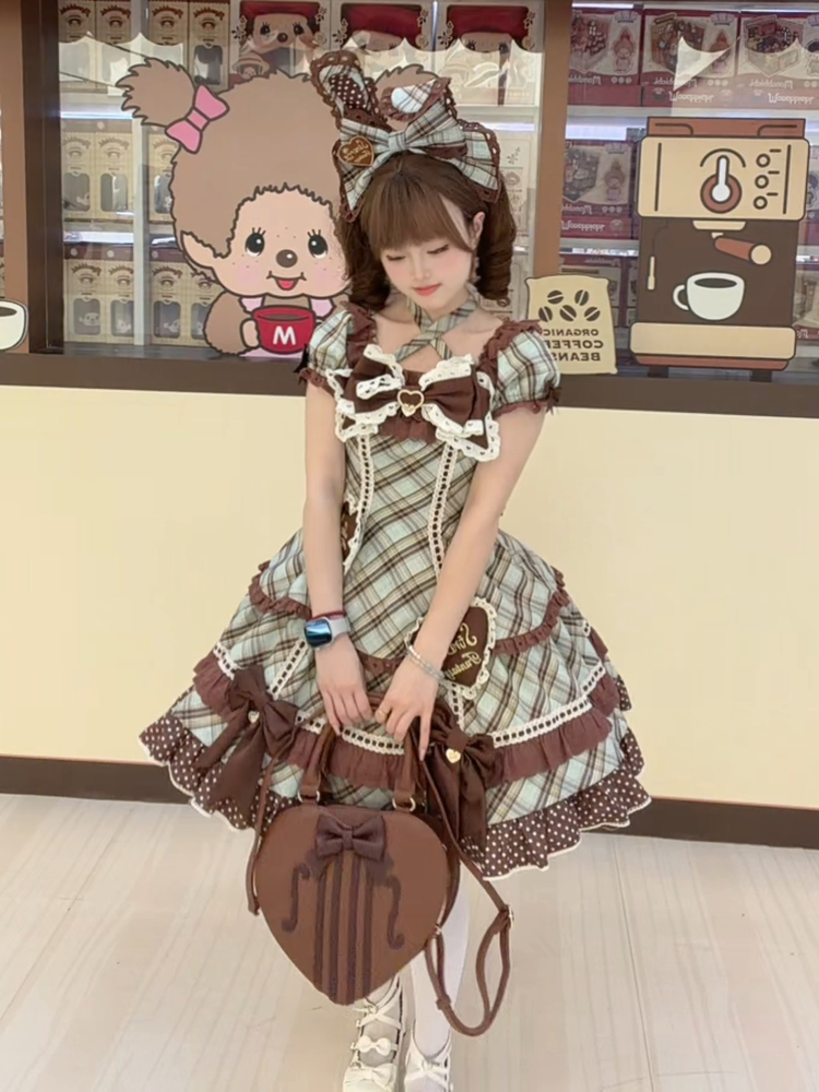 Plus Size Old-School Lolita Plaid JSK and OP Dress and Accessories - image 2