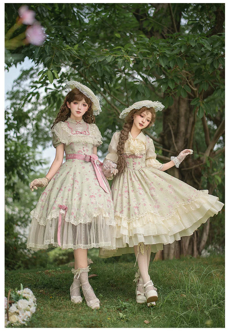 Wind Swept Roses - Classic Lolita Rose Printed Dress Set, Petal Hem - image 17