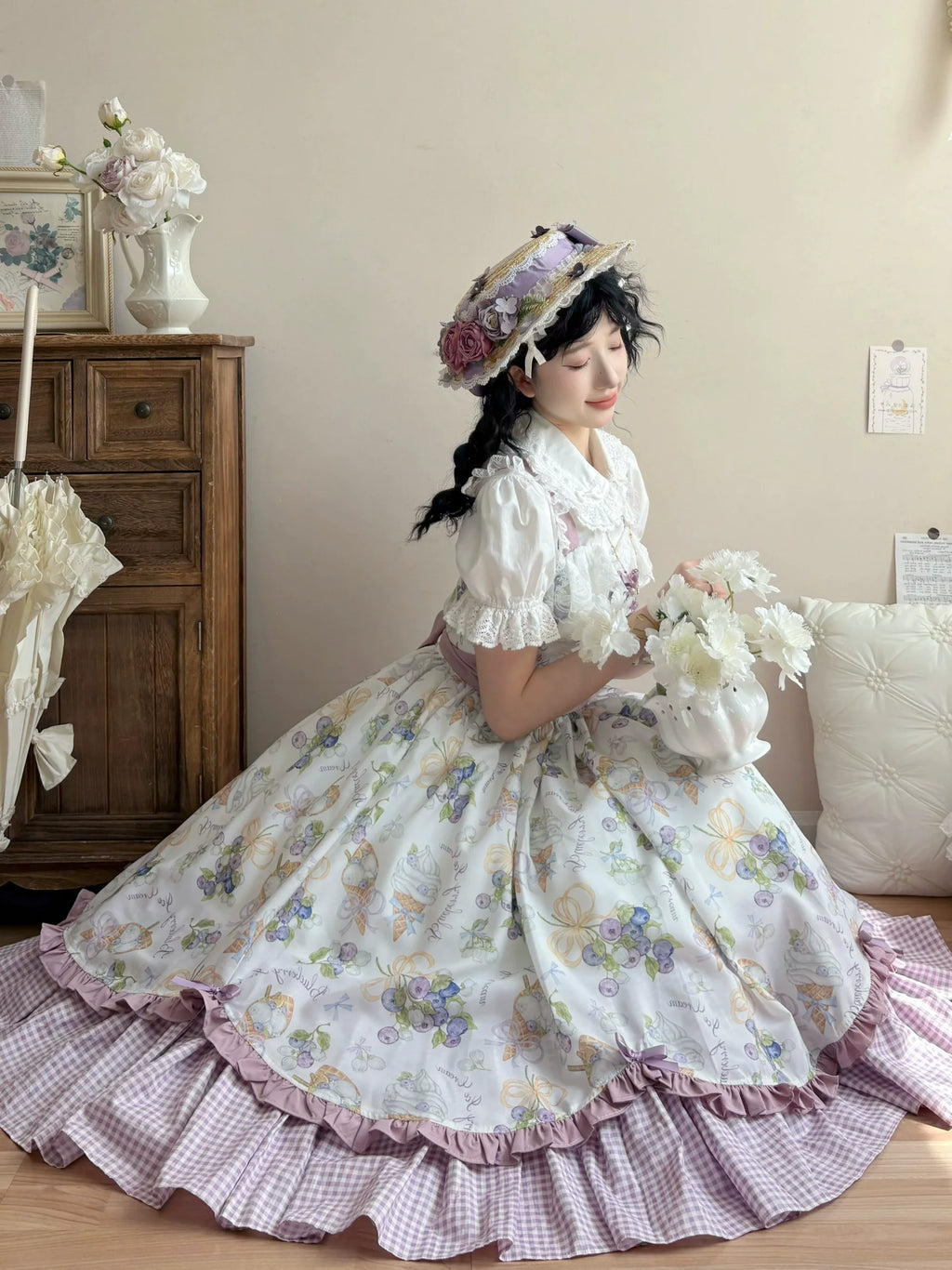 Blueberry Summer - Classic Lolita JSK Dress with Large Hem and Cotton Lining - image 7