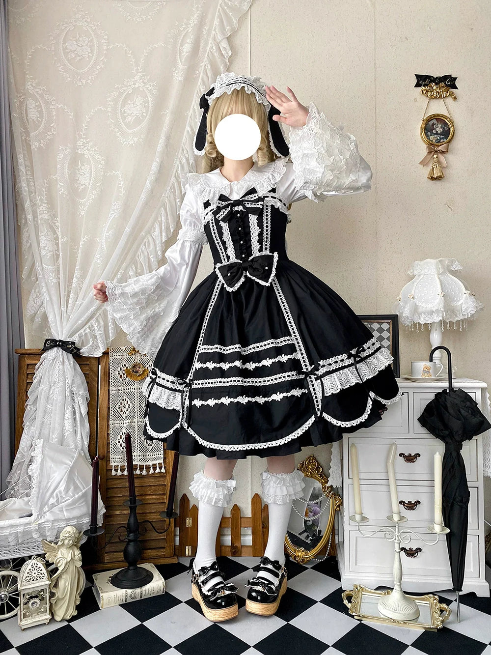 Vintage Petal Rabbit - Cotton Old School Lolita JSK Dress, Petal-Shaped Hem - image 1