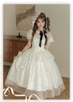 White Bird Love Letter - Classic Lolita Jacquard OP Dress, Embroidered Tulle Hem and Accessories - image 10