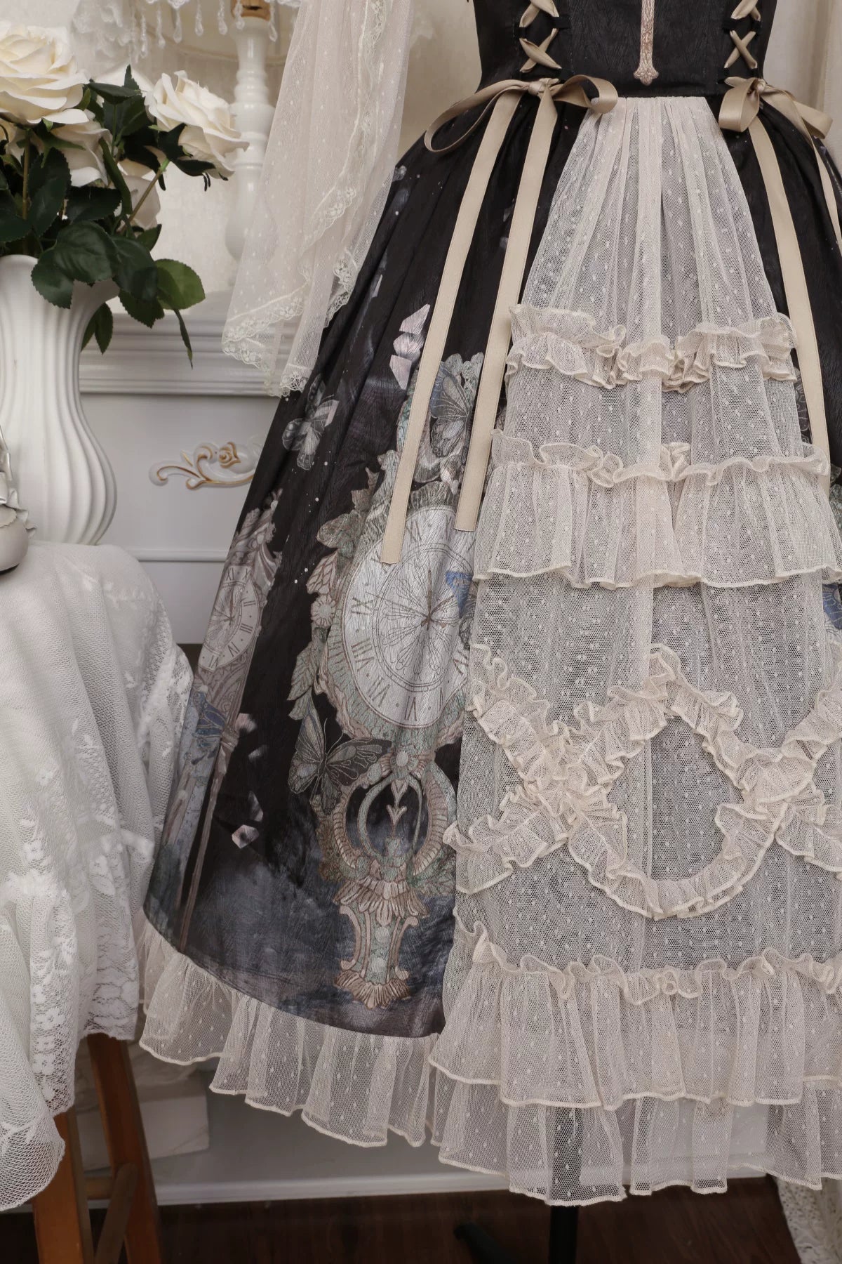 Clock Butterfly - Gothic Lolita Printed Blouse and Corset Skirt Set - image 8
