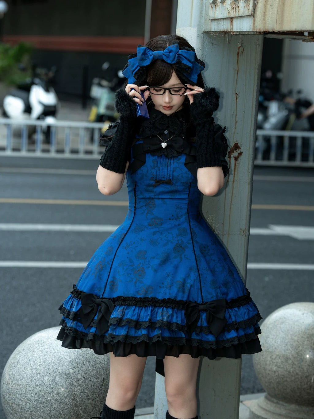 Bliss Bouquet - Cotton Old School Lolita Dress, Rose Print and Layered Hem and Accessories - image 17