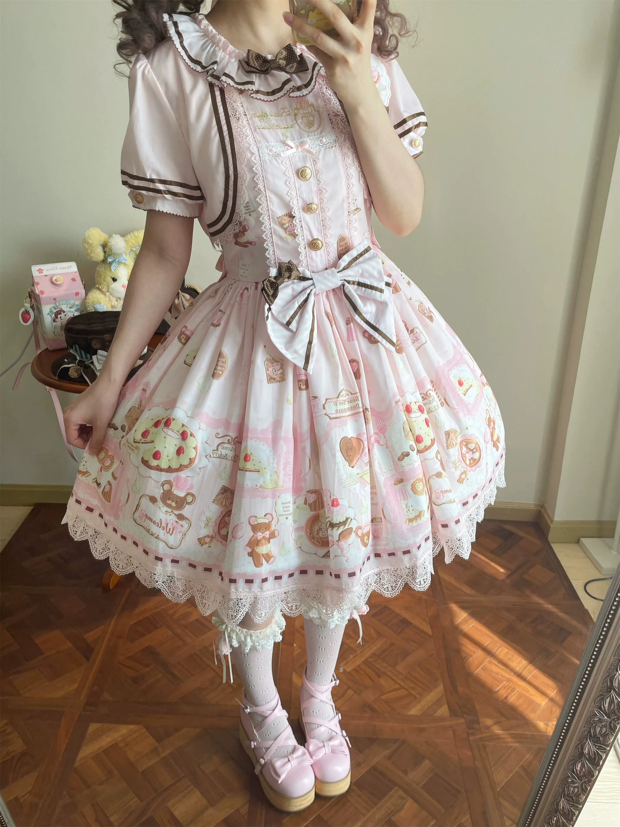 Dream Teahouse - Dessert Print Kawaii Lolita OP Dress Suit - image 8
