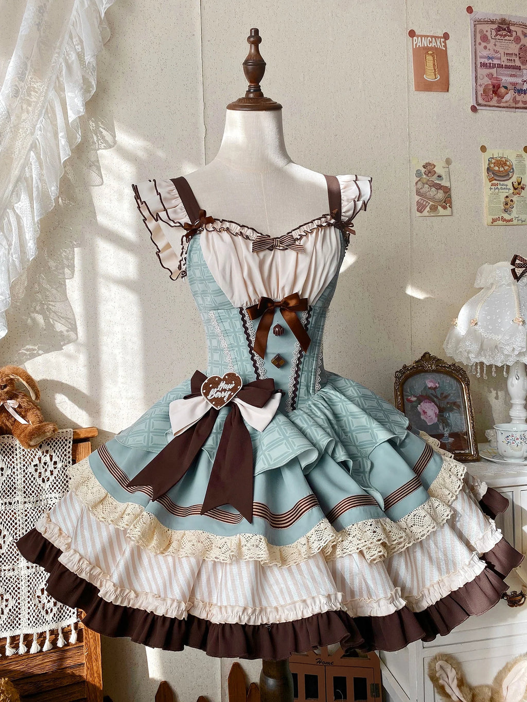 Mint Chocolate Frou Frou Brown Blue Bustle Petticoat JSK KC Sweet Lolita Dress and Accessories - image 5