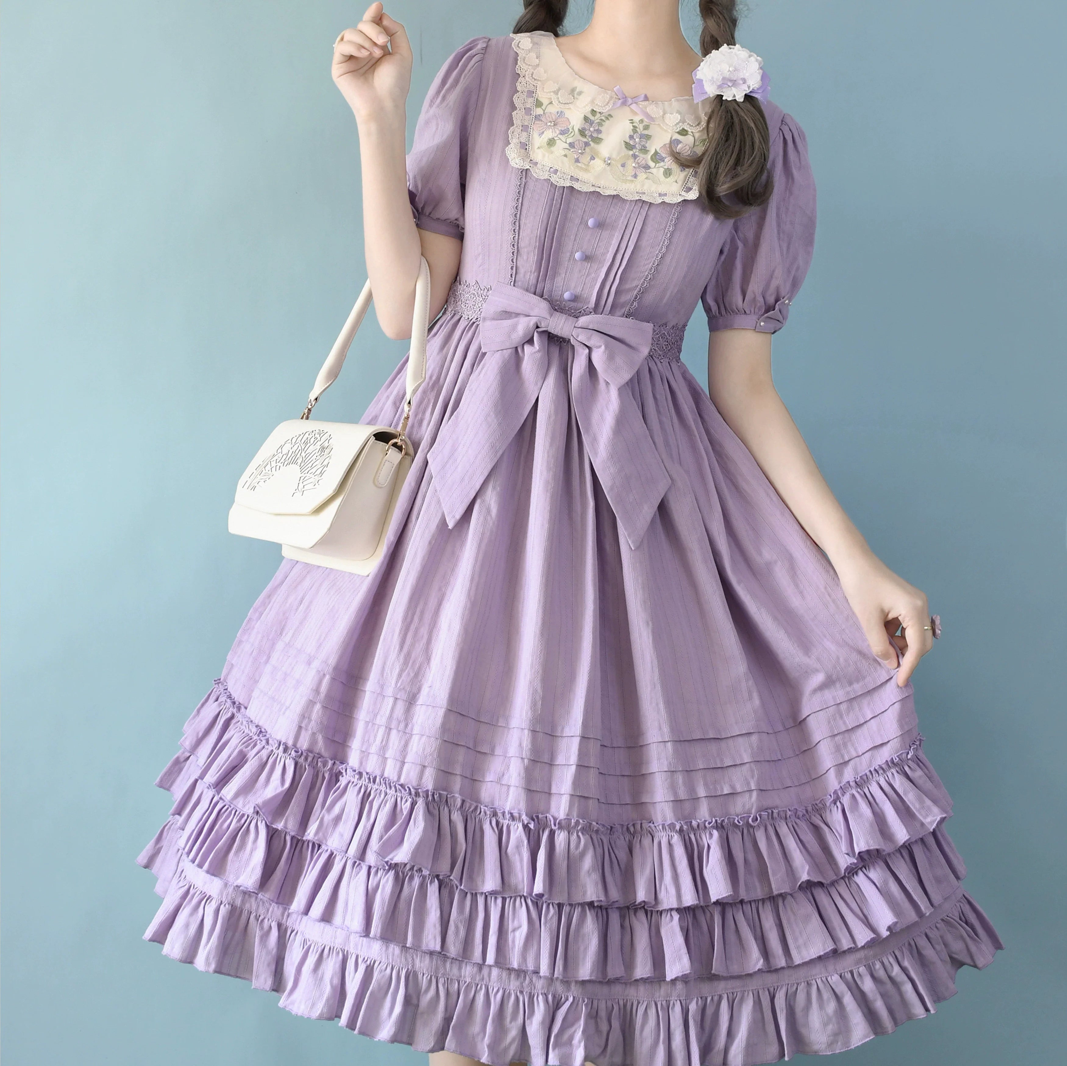 Nerry - Sweet Lolita Embroidered OP Dress Multicolors - image 5