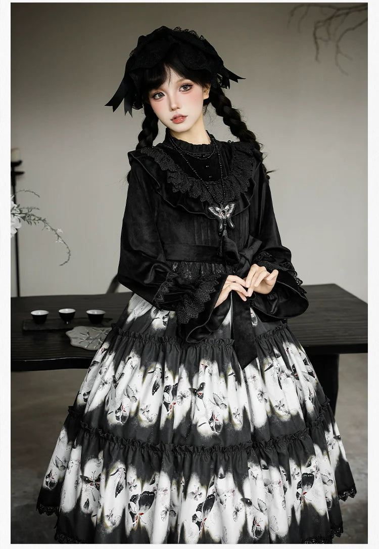 Dead Leaf Butterfly Gothic Lolita JSK and OP Dress Set - image 22