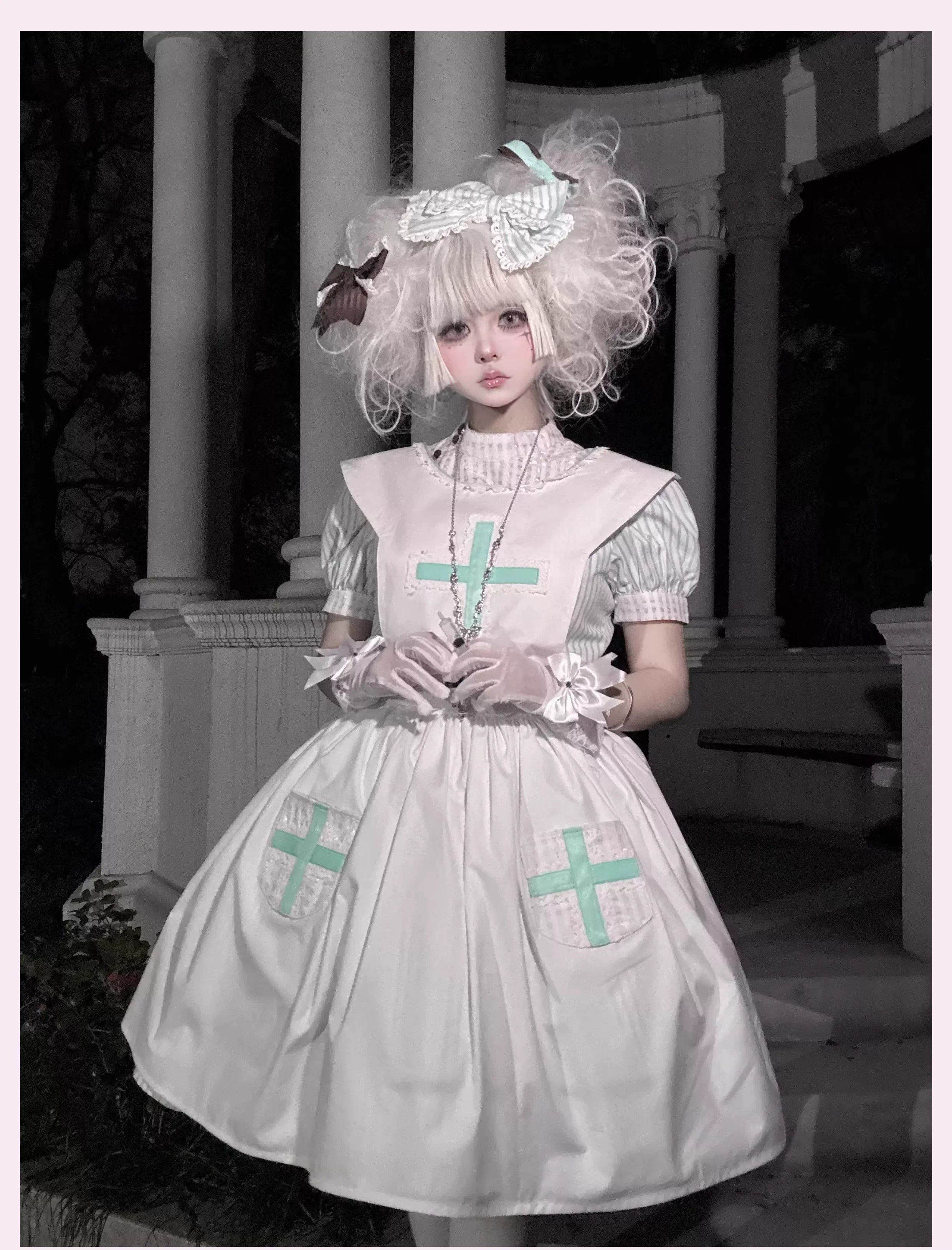 Mint Prescription - Old School Lolita Striped OP Dress, Electrocardiogram Trace and Accessories - image 22