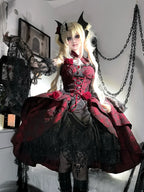 Rose Blood - Black Red Gothic Lolita JSK Jacquard Court Dress - image 9