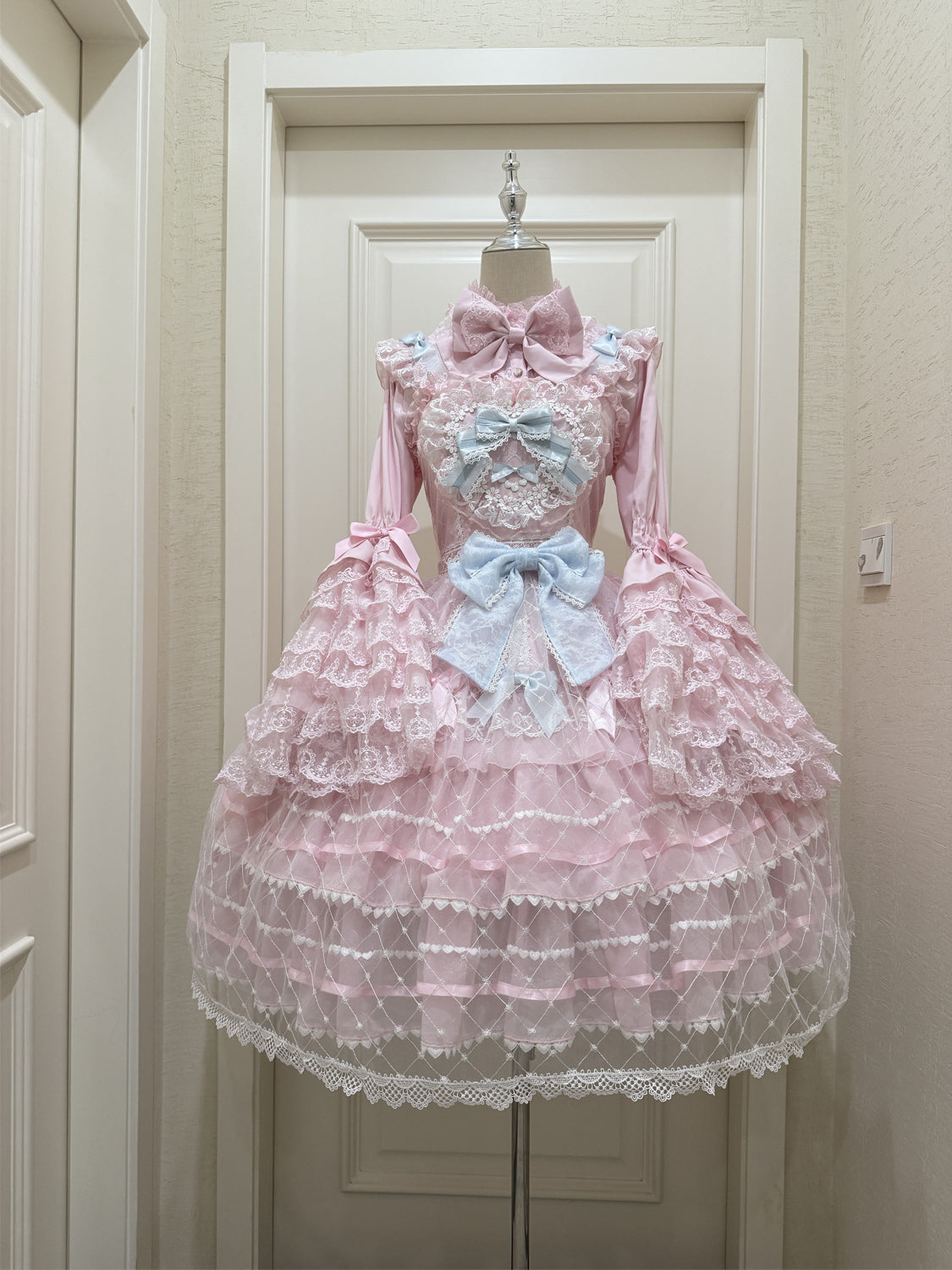Spring Awakening - Sweet Lolita JSK and Princess-Sleeved Shirt with Lace Detail and Accessories - image 10