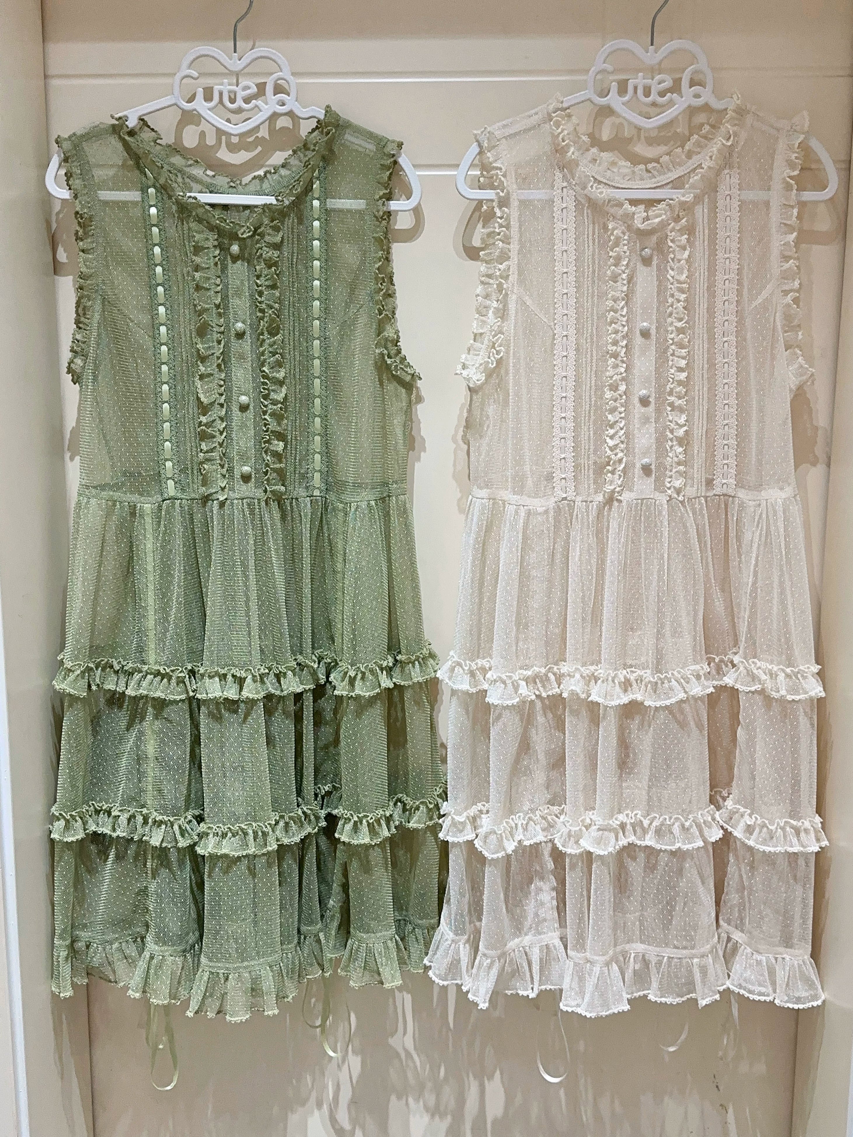 Flower Rabbit Bear - Country Lolita Tiered Skirt Dress, Floral & Bear Print and Accessories - image 6