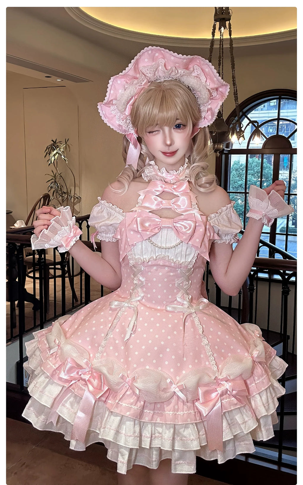 Old School Lolita Halter Neck OP Dress, Polka Dot Accent - image 4