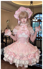 Old School Lolita Halter Neck OP Dress, Polka Dot Accent - image 4