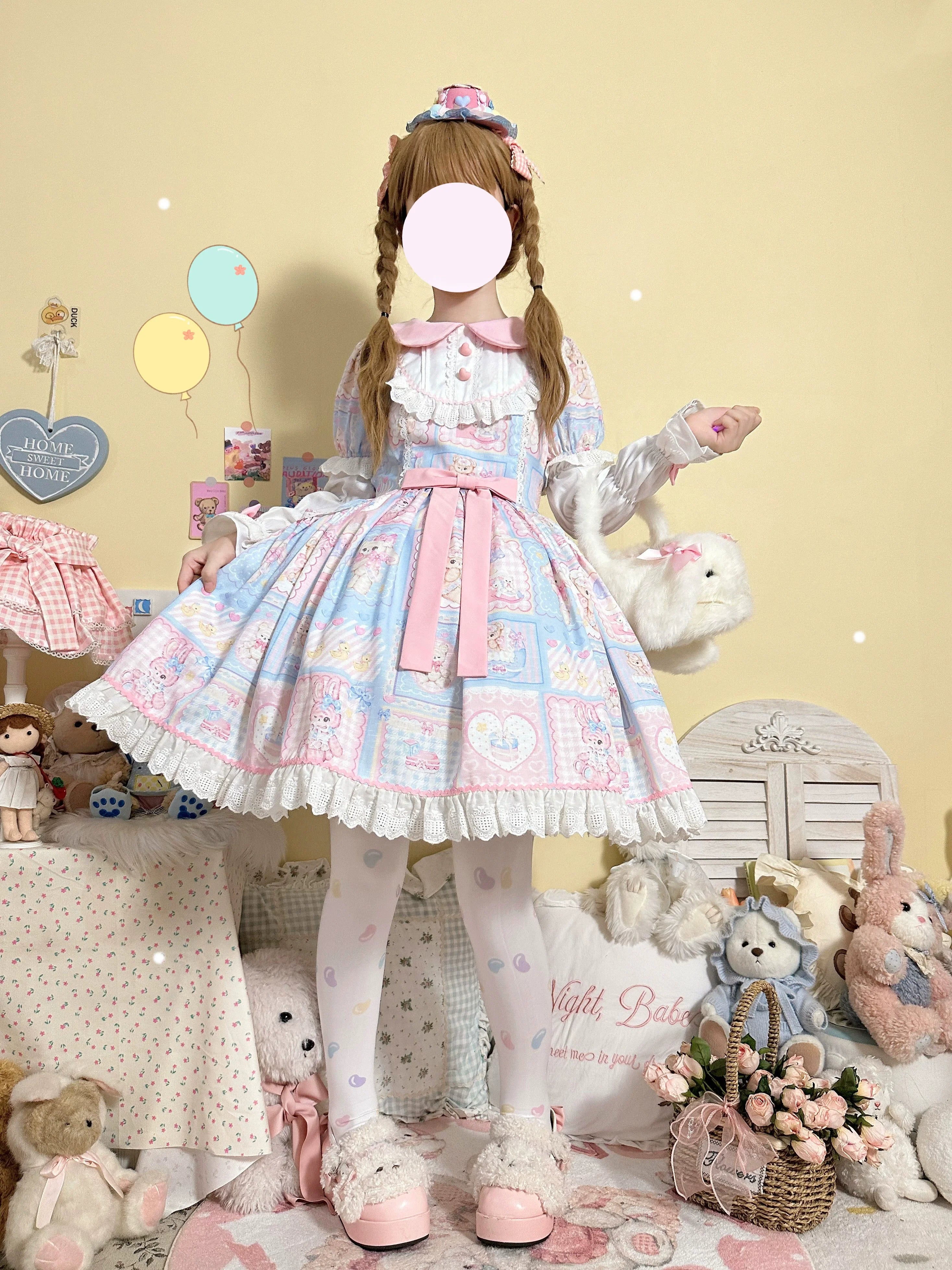 Sweet Bunny Bear - Sweet Lolita Dress Long Sleeve Winter Lolita OP - image 1