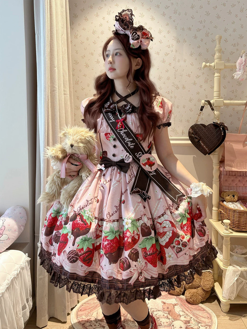 Strawberry Chocolate Lovers Sweet Lolita Embroidered Dress - image 3