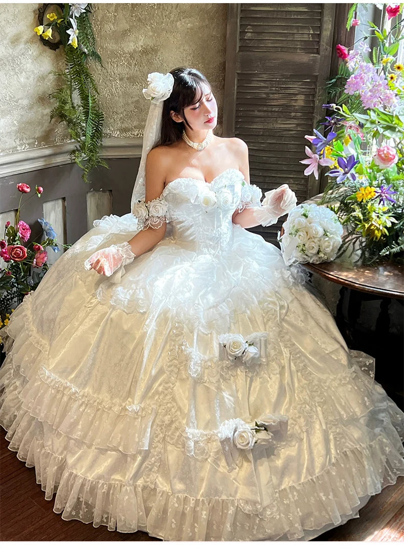 Love and Roses Princess Bridal Lolita Dress with Tiered Rose Skirt - image 3