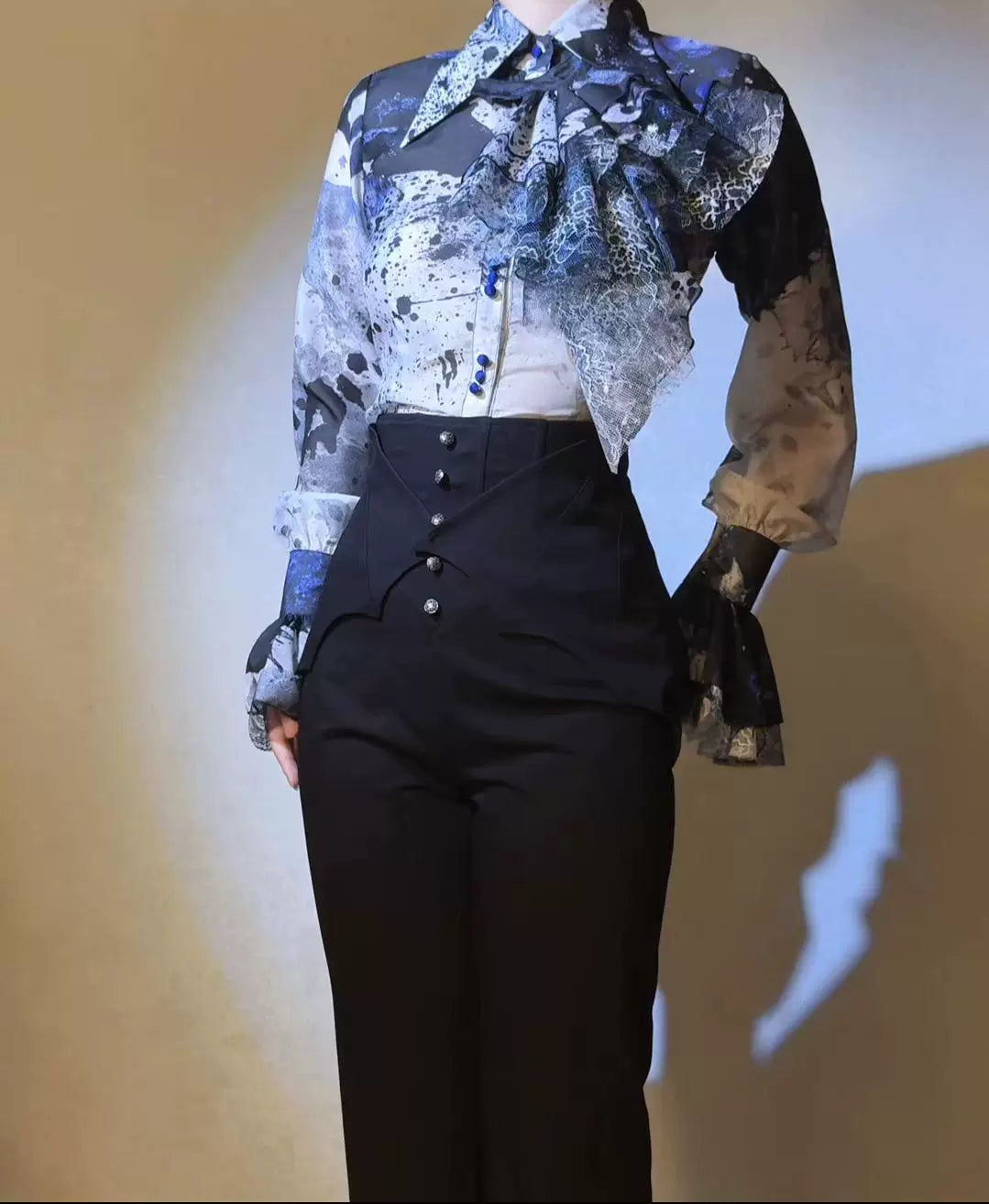 Earl of Drooping Wings - Ouji Lolita Flared Pants, Batwing Decoration - image 16