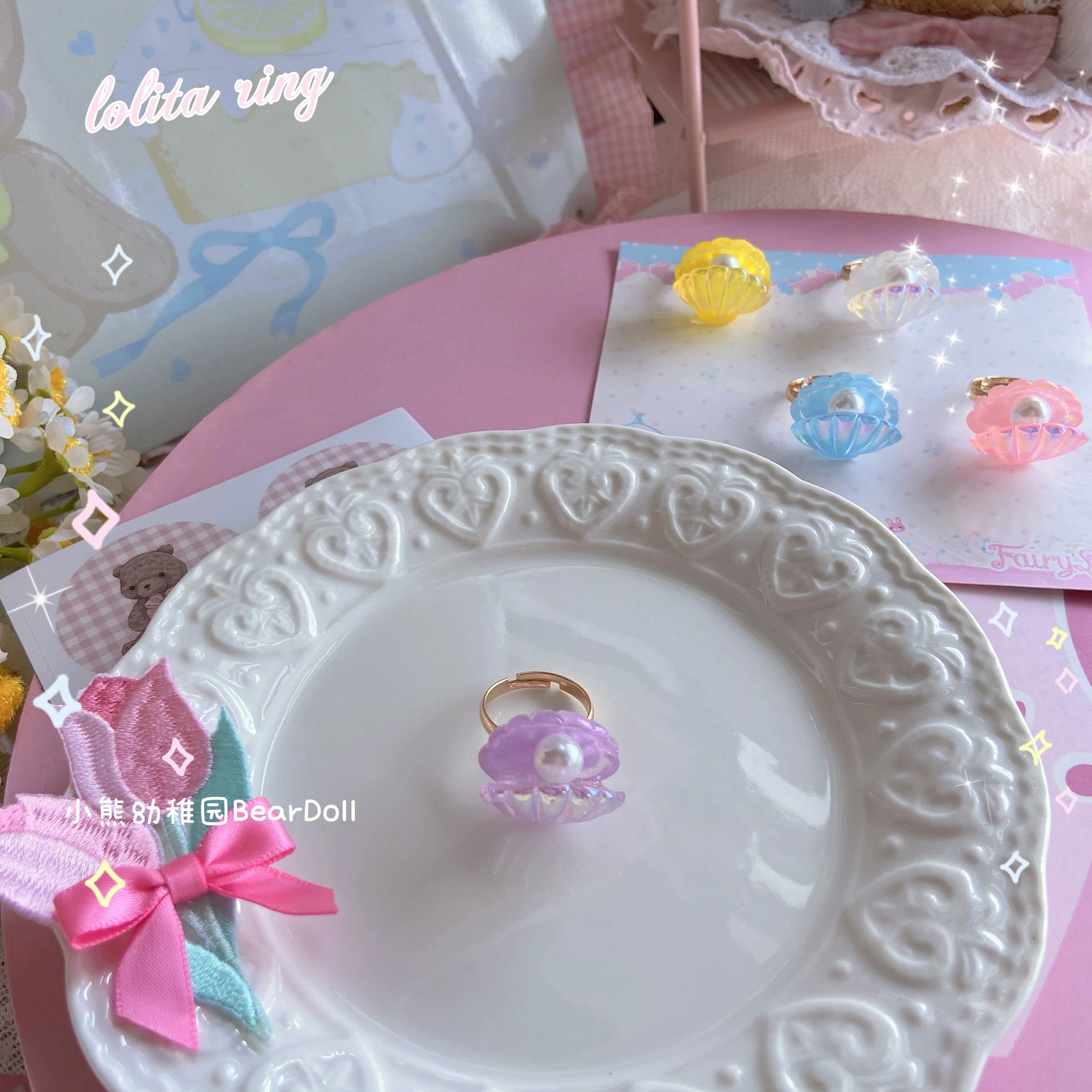 Kawaii Lolita Shell & Heart Adjustable Ring Collection - image 30