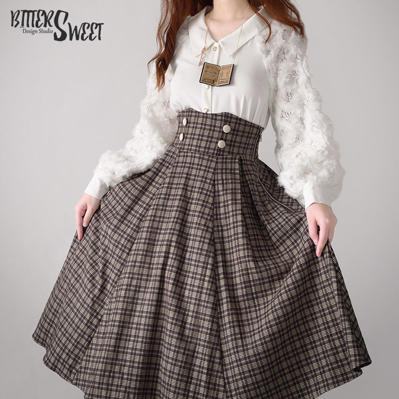 Vintage Lolita Skirt Fishbone Tartan Super High Waist SK - image 2