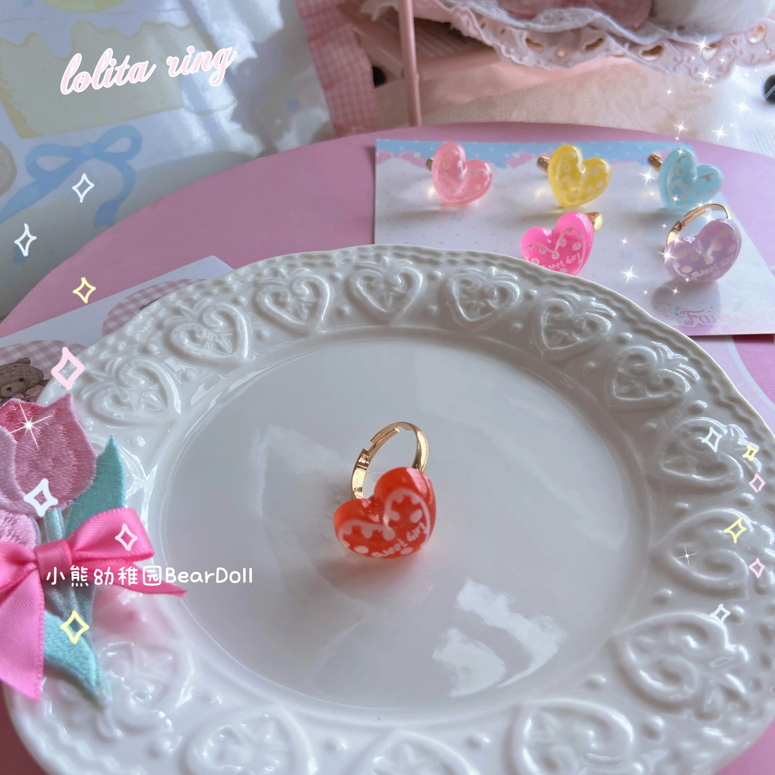 Kawaii Lolita Shell & Heart Adjustable Ring Collection - image 10
