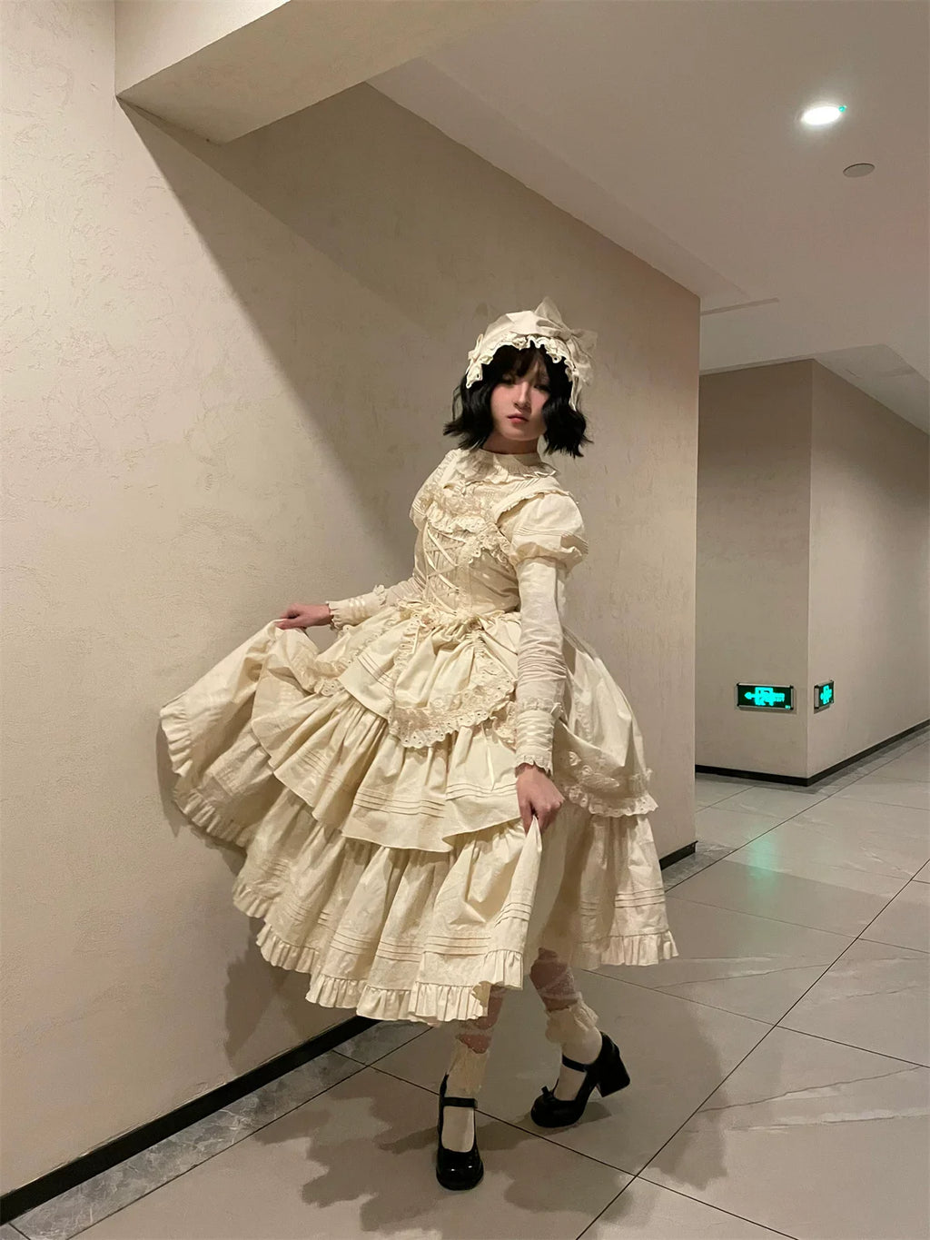 Cotton Gothic Lolita Long JSK, Drawn-up Hem - image 48