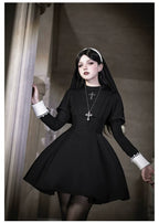 Nihil - Gothic Nun Lolita OP Dress, Irregular Hem Cape and Accessories - image 7