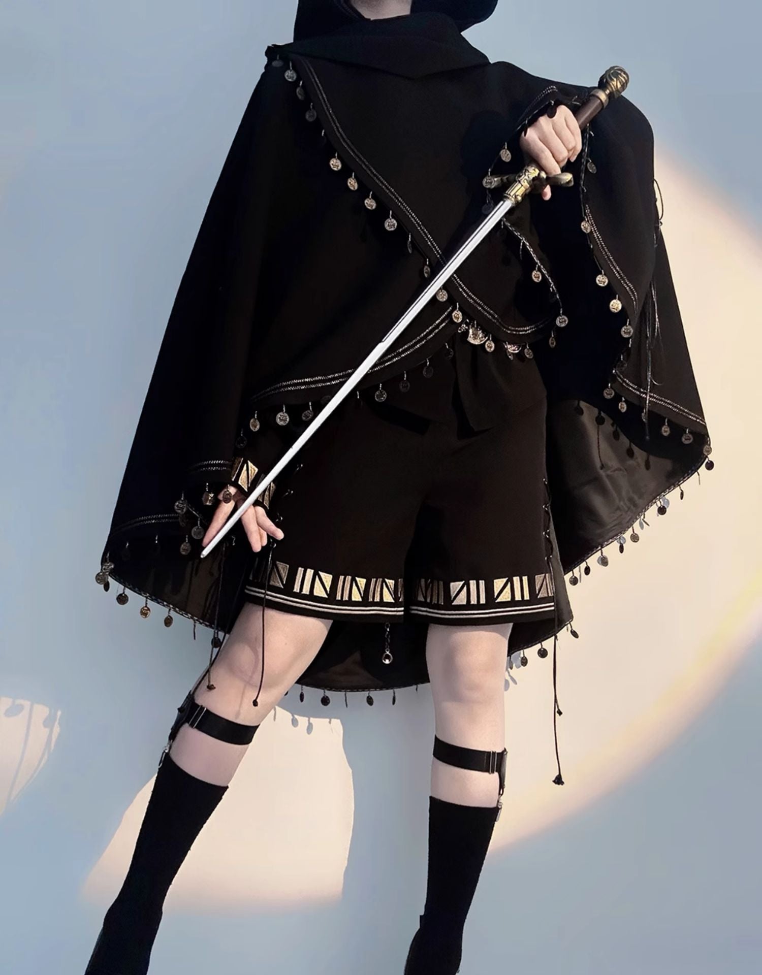 Black Cat - Black Ouji Lolita Cape with Cool Cat Ear Hood - image 3