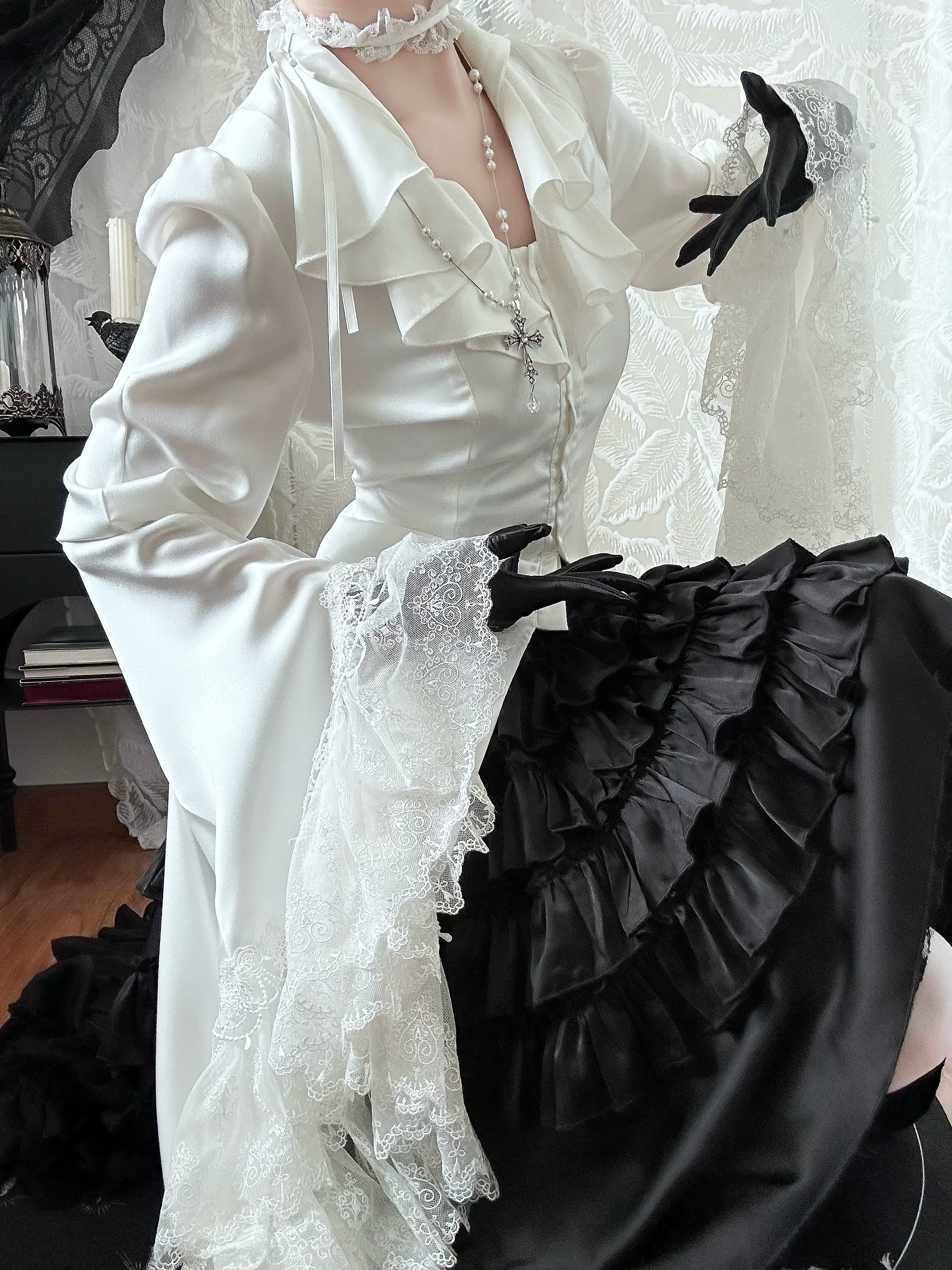 Butterfly Shadow - Gothic Lolita Ruffled Tailcoat Blouse - image 11